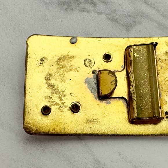 Vintage Rhinestone Floral Gold Tone Cinch Belt Buckle - Picture 7 of 10